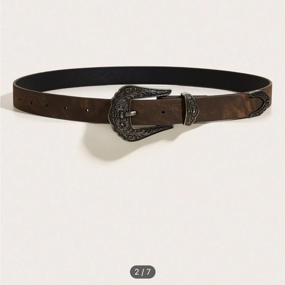 New Women's Dark Vintage Western Style Floral Carved 3-piece Leather Belt - Picture 3 of 6